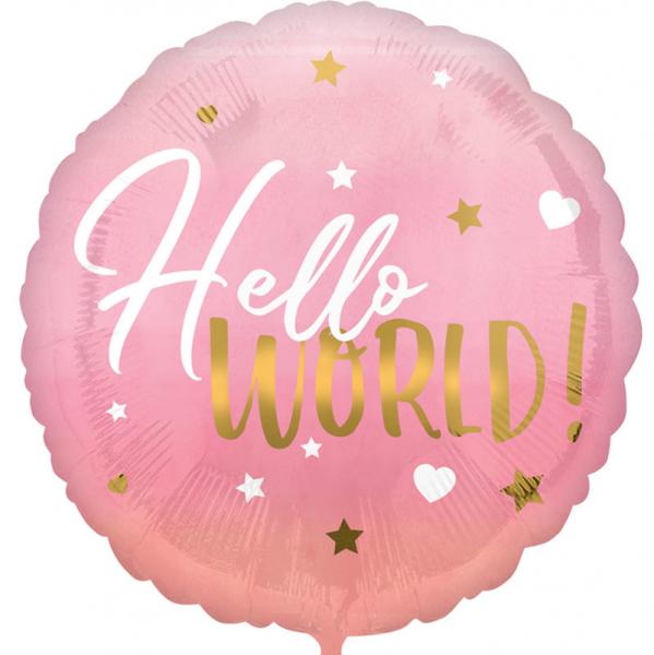 Hello World Pink Baby Folienballon