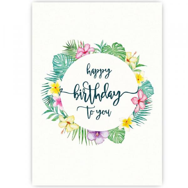 Postkarte Happy Birthday Tropical