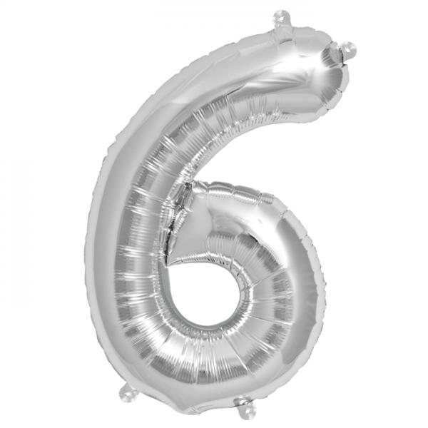 Zahl 6 Folienballon silber