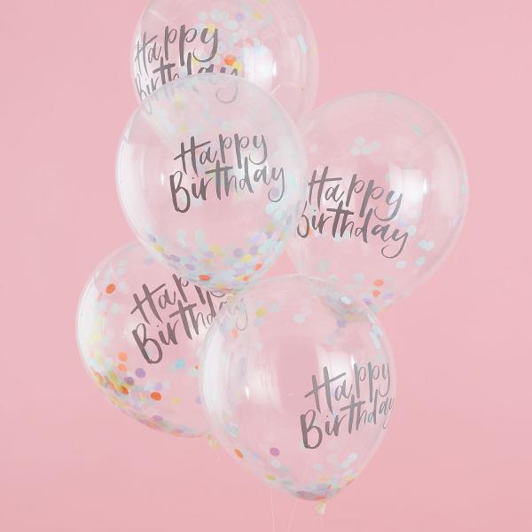 5 Konfetti Ballons Happy Birthday Pastell Konfetti