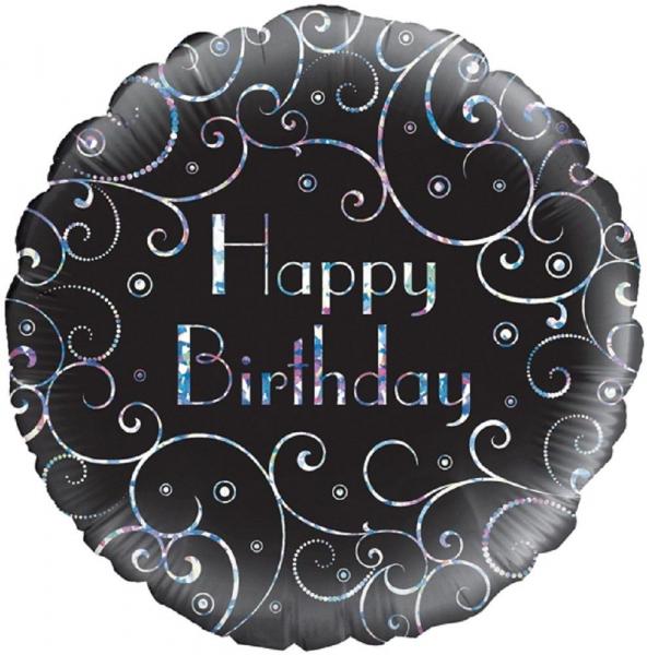 Happy Birthday Holografisch Folienballon Schwarz