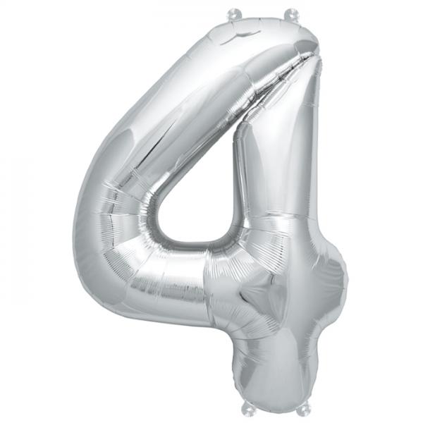 Zahl 4 Folienballon silber
